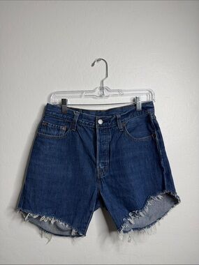 Levi's Dark Blue Distressed High-Rise Denim Shorts